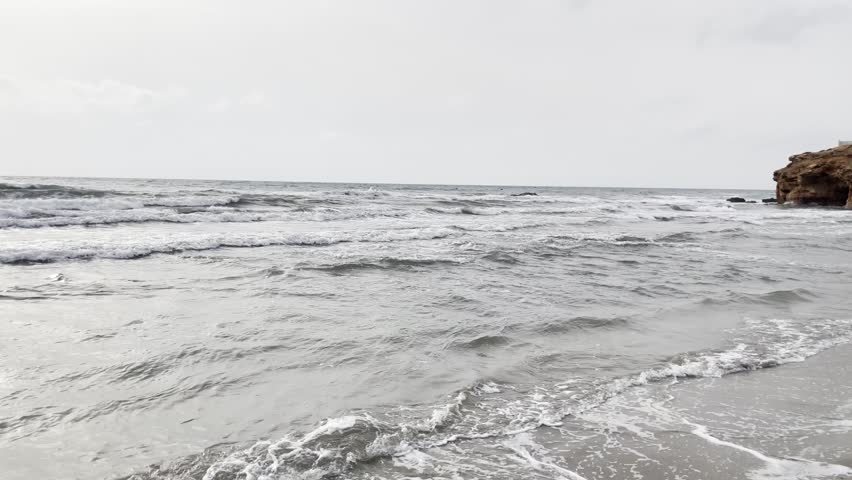The seashore at dawn. Coastal waves