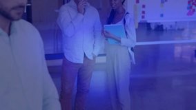 Coworker whispering in business meeting causing world map overlay fading dissolving as man rotating. Collaboration, communication, technology, networking, modernity, professionalism, innovation - Powered by Shutterstock - Get 15% off with code: PIKWIZARD15