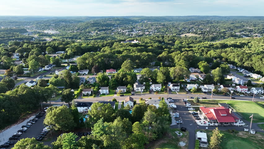 Panning Drone shot in Waterbury, Connecticut, USA. - aerial shot