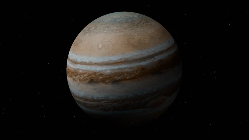 Realistic Jupiter Planet Rotation Animation in Deep Space. Spinning Jupiter. 4K
