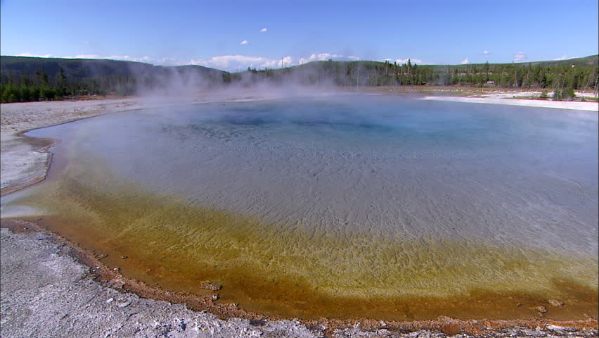 Still shot of a colorful geyser pool