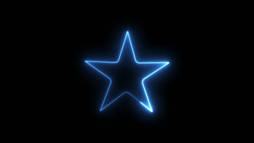 Blue neon star outline animation drawing itself on a black background, quality rating, favorite item, premium content, or success achievement