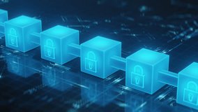 Glowing blockchain cubes with padlock icons symbolizing digital security, data protection, cryptocurrency, secure network technology. Abstract, futuristic background. - Powered by Shutterstock - Get 15% off with code: PIKWIZARD15