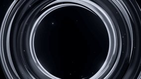 Abstract silver metallic rings forming elegant circle dark background. Dynamic, modern, futuristic design with glowing particles. Ideal for technology, corporate, luxury, science, digital themes. - Powered by Shutterstock - Get 15% off with code: PIKWIZARD15