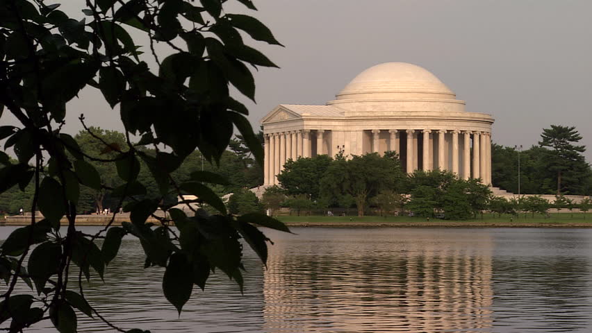 Pan to Jefferson Memorial and reflective pool