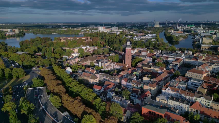 Berlin Spandau old town historic city center. Lovely aerial view flight drone
