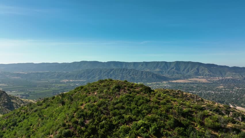 Aerial Flyover Of Rugged Mountainous Terrain Near Ojai During Summer In California, USA.