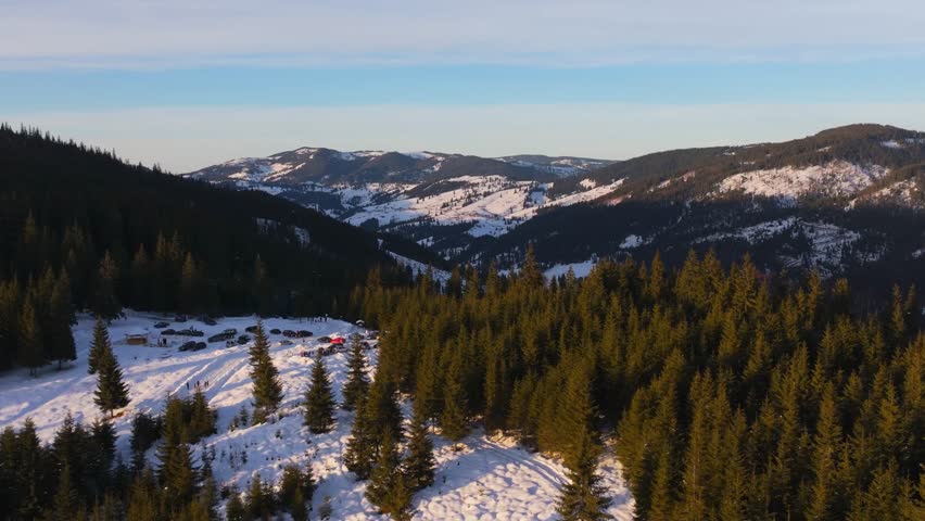 4K Cinematic Drone Footage of Winter Sunset in Bilbor – Romania_013