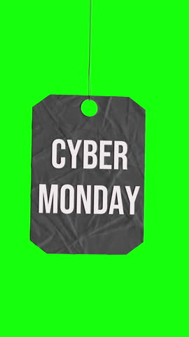 Cyber Monday Price Tag Hanging Against Bright Green Background