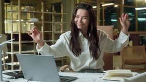 Asian business worker woman finish computer work happy businesswoman close laptop satisfied Chinese Korean Japanese female end job done girl designer architect accomplish project going walk out office - Powered by Shutterstock - Get 15% off with code: PIKWIZARD15