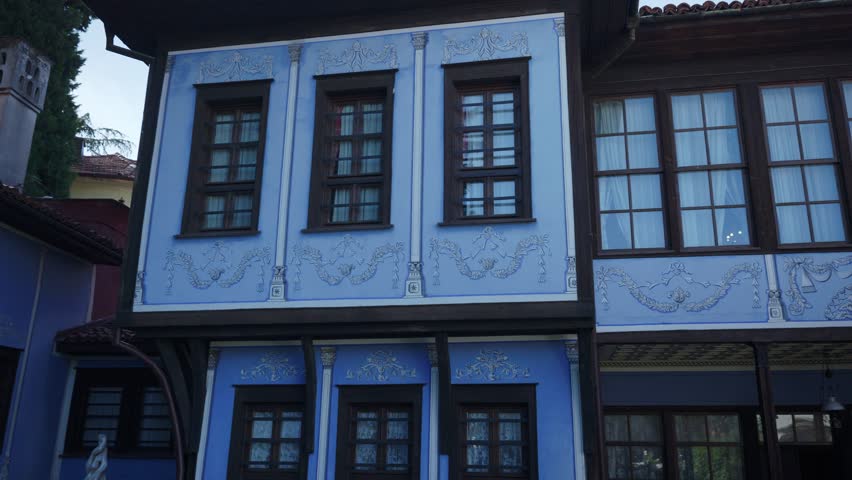 Old blue house in Plovdiv, Bulgaria.