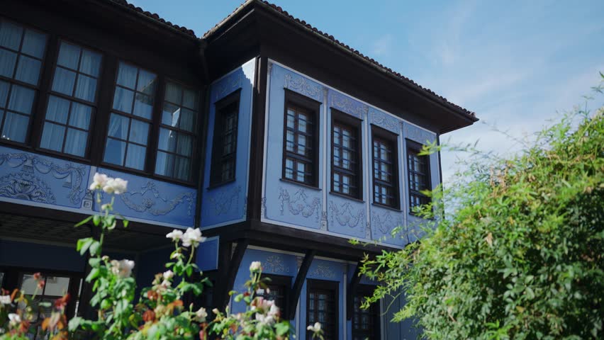 Old blue house in the old town of Plovdiv, Bulgaria