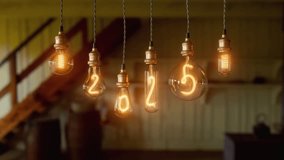 2026 New Year design with glowing Edison bulbs. Warm yellow light and soft blur create a cozy holiday feel for greetings and seasonal ads. 3d rendering not AI - Powered by Shutterstock - Get 15% off with code: PIKWIZARD15