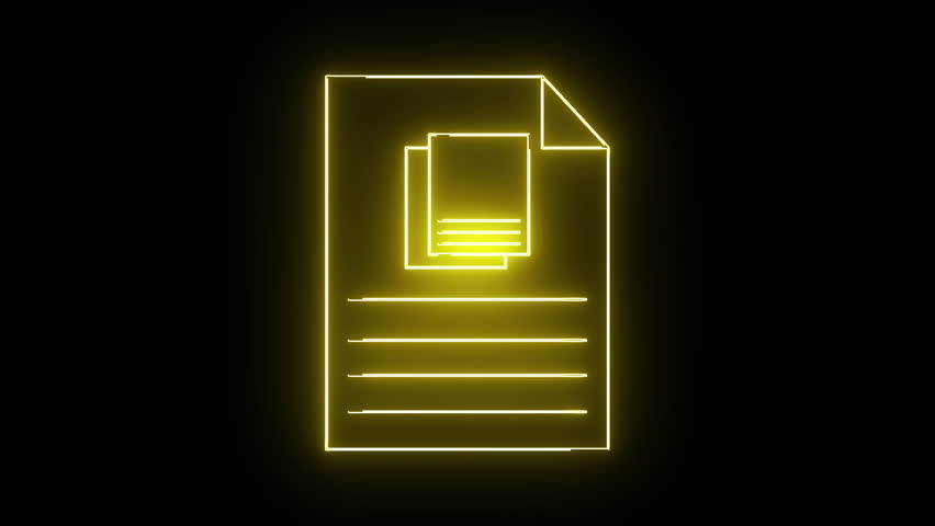 A yellow neon documents icon isolated on a black background shows a file with lines of text and another file above it - Powered by Shutterstock - Get 15% off with code: PIKWIZARD15
