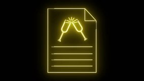 A yellow neon document with a folded corner featuring two toasting champagne flutes and lines for writing - Powered by Shutterstock - Get 15% off with code: PIKWIZARD15