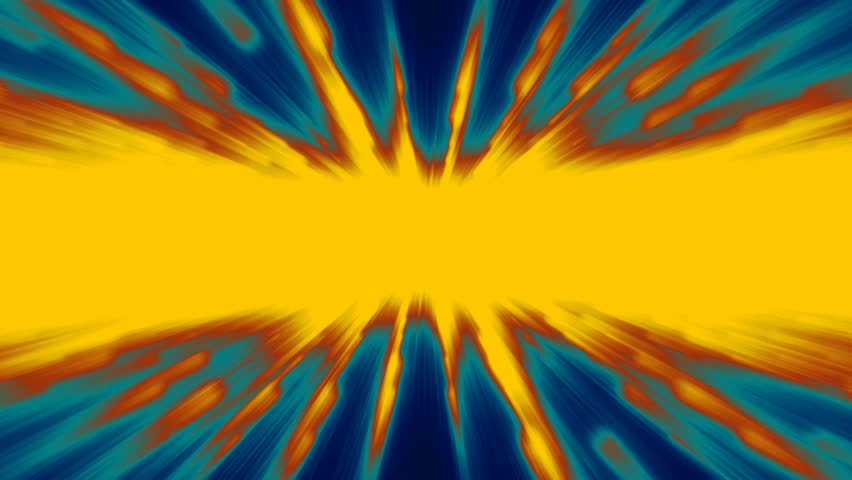 Animated colorful frame. Chaotic beams, lines, yellow and blue energy flows, informational fields. Comets. Big Bang. 4K intro for advertising, promotions, business campaigns. Logo reveal, promotional.