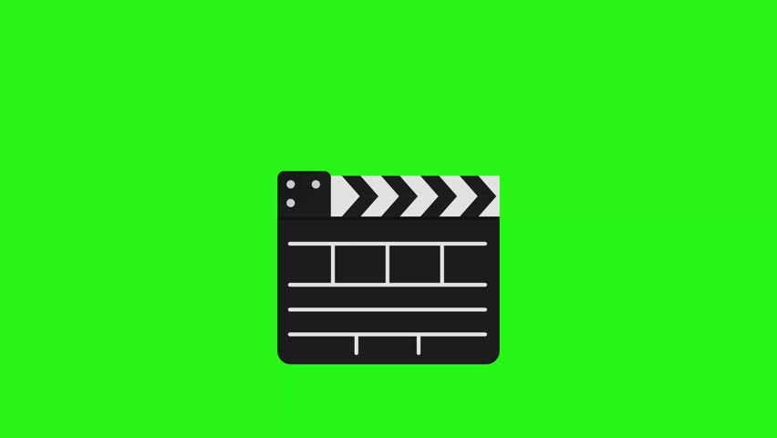 Clapper board icon animation loop on green screen background