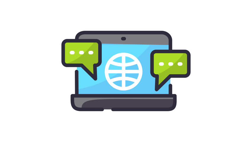 Chat device globe icon with two chat bubbles showcasing global communication technology. Perfect for technology presentations, web design, and marketing materials.