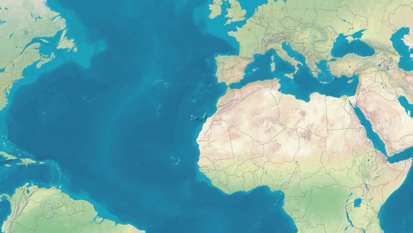 Canary Islands map with national flag animation zoom in