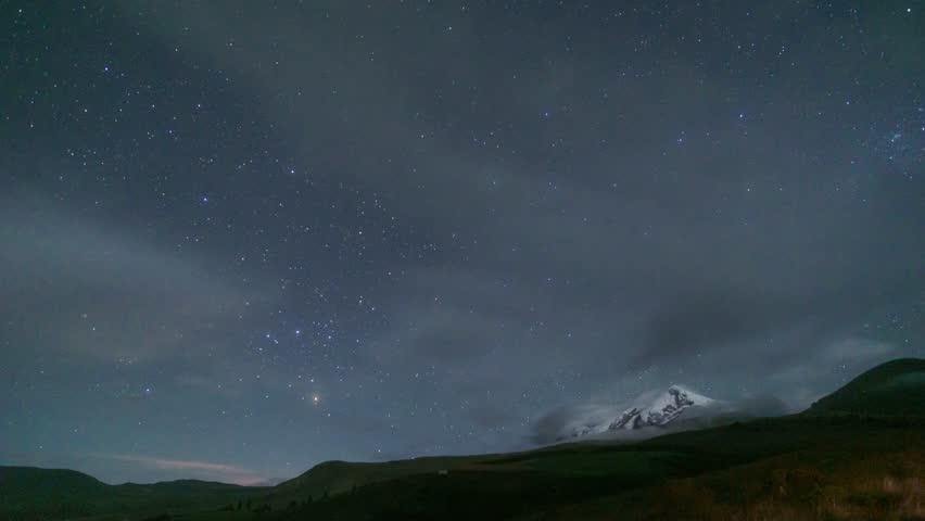 Milky Way timelapse over Cayambe Volcano with clear galactic core
