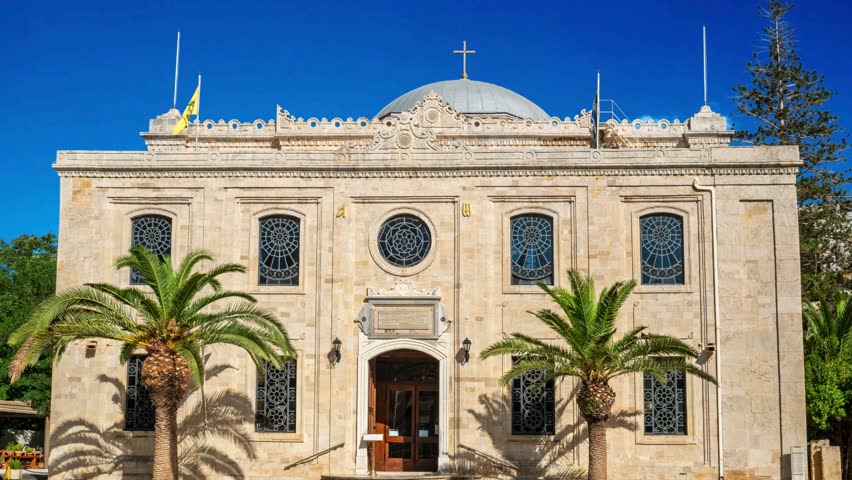 HERAKLION, GREECE - JULY 16, 2016: The Church of Saint Titus - Cathedral of the Orthodox Church of Crete.HERAKLION, GREECE - JULY 16, 2016: The Church of Saint Titus - Cathedral of the Orthodox Church