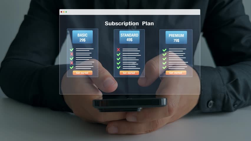 Subscription plan concept. Paid online service subscription plan.Subscription plan offers exclusive access to premium content, special discounts, and priority support.