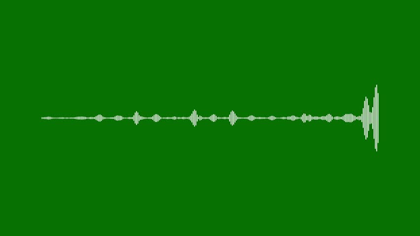 4K animation of white waveform bars on chroma green background. Seamless audio spectrum loop for music production overlays and podcast visuals