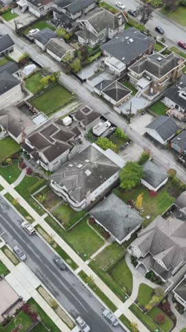 Aerial Drone View of a Residential Neighborhood and Houses in Lower Mainland, British Columbia