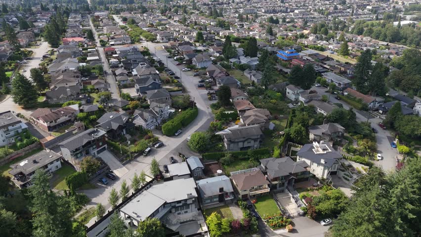 Aerial View of a Peaceful Residential Neighborhood in Lower Mainland, British Columbia, Canada
