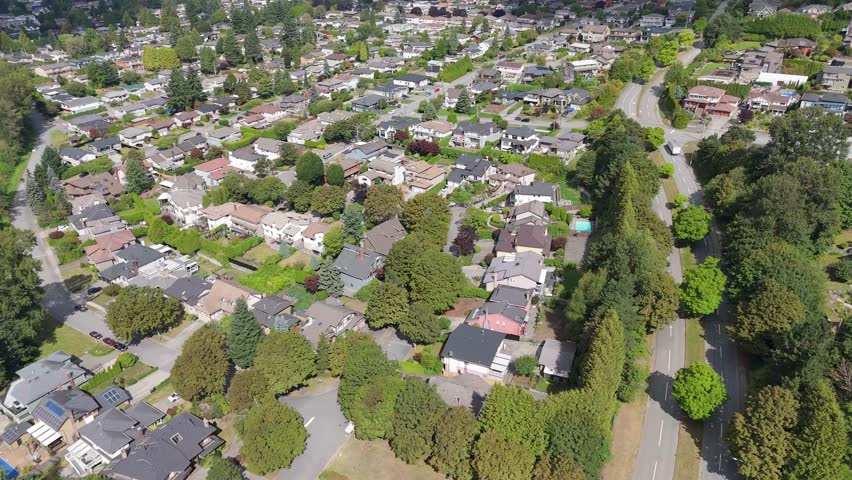 Aerial View of Residential Neighborhood in Lower Mainland, British Columbia, Canada