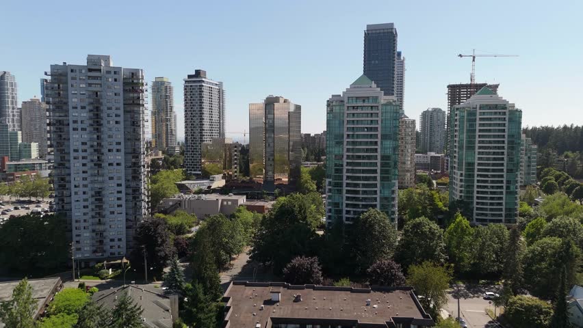 Aerial View of Modern High-Rise City Skyline in Lower Mainland, British Columbia