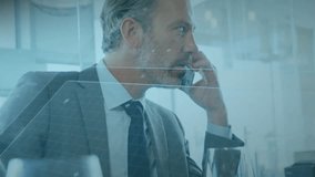 Businessman answering incoming call as charts gliding on glass interface for finance. Technology, finance, data, corporate, innovation, professionalism, digital - Powered by Shutterstock - Get 15% off with code: PIKWIZARD15