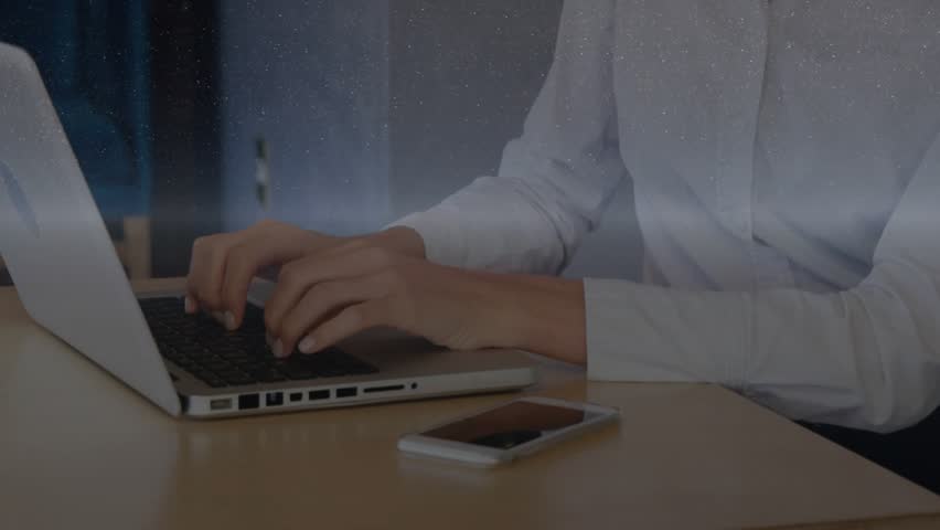 Woman typing on laptop triggers floating AR data panels in cafe bar while analyzing them. Technology, innovation, futuristic, data visualization, digital interface, workspace, modern - Powered by Shutterstock - Get 15% off with code: PIKWIZARD15