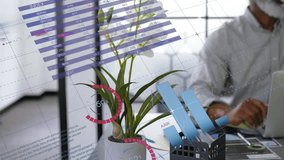 Spreadsheet overlay appearing charts animating while man typing on laptop analyzing business data. Technology, data visualization, analytics, modern workspace, professional, digital interface - Powered by Shutterstock - Get 15% off with code: PIKWIZARD15