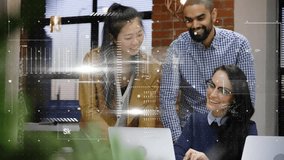 Team opening laptop in tech hub, starting scan overlay, identifying user and scrolling results. Collaboration, innovation, digital interface, modern workspace, teamwork, high-tech, data analysis - Powered by Shutterstock - Get 15% off with code: PIKWIZARD15