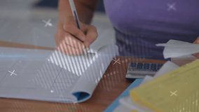 After shot opening, female office worker writing numbers while tracking animated line graph motion. Analytics, data, productivity, focus, professional, business, reporting - Powered by Shutterstock - Get 15% off with code: PIKWIZARD15