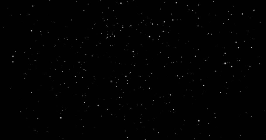 Snow Falling Effect. Small and large snowflakes moving on black background with alpha channel. Snowfall in winter weather. Design for video overlay. Realistic graphic 3D animated footage