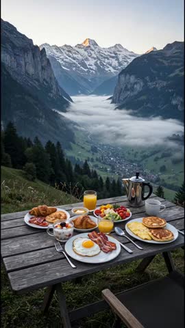 Panoramic Mountain Landscape in Fog