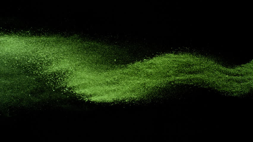 Super Slow Motion Shot of Flying Green Matcha Powder , Isolated on Black Background , Filmed on High Speed Cinematic Camera at 1000 FPS