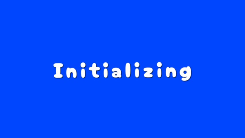 Simple loop animation showing the word “Initializing” on a bright blue background, ideal for loading screens, startup sequences, and tech presentations.