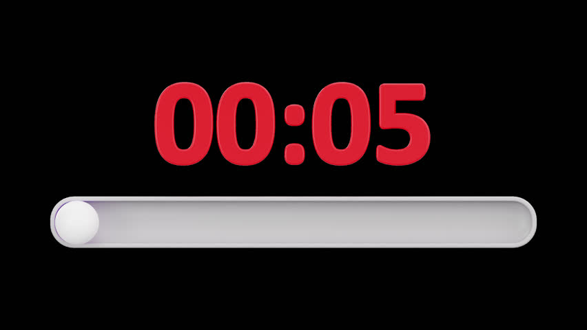 Animated 3D Five Second Countdown Timer with Progress Bar, Alpha Channel