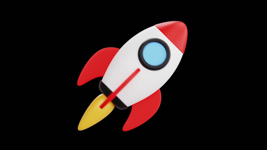 Animated 3D Cartoon Rocket Launch for Startups and Growth, Alpha Channel