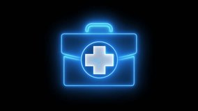 An animated neon icon of a briefcase with a medical cross. Represents first aid kit, emergency healthcare, medical services and quick health assistance. - Powered by Shutterstock - Get 15% off with code: PIKWIZARD15