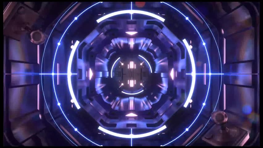 Immersive 3D animation of a glowing tunnel filled with vibrant neon lines and rhythmic pulses