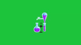 Animated lab equipment on a green screen, featuring colorful beakers and flasks with purple liquid, perfect for science projects - Powered by Shutterstock - Get 15% off with code: PIKWIZARD15