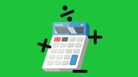 A classic calculator animates with mathematical symbols swirling around it on a bright green screen, representing problem-solving and learning - Powered by Shutterstock - Get 15% off with code: PIKWIZARD15