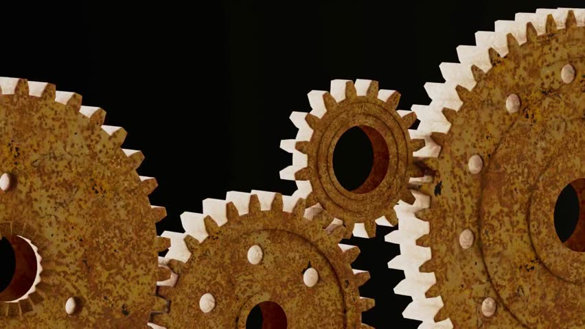 Experience the dynamic motion of rusty gears turning in this video, perfect for industrial themes or steampunk inspiration. A vintage mechanical marvel in motion.