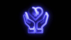 Glowing blue neon heart with medical cross held by cupped hands on black background abstract healthcare symbol animation - Powered by Shutterstock - Get 15% off with code: PIKWIZARD15