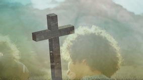 Animation of light trails and cross over diverse people. Religion and faith concept digitally generated video. - Powered by Shutterstock - Get 15% off with code: PIKWIZARD15