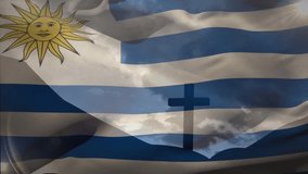 Animation of christian cross and flag of uruguay. Religion, tradition and christianity concept digitally generated video. - Powered by Shutterstock - Get 15% off with code: PIKWIZARD15